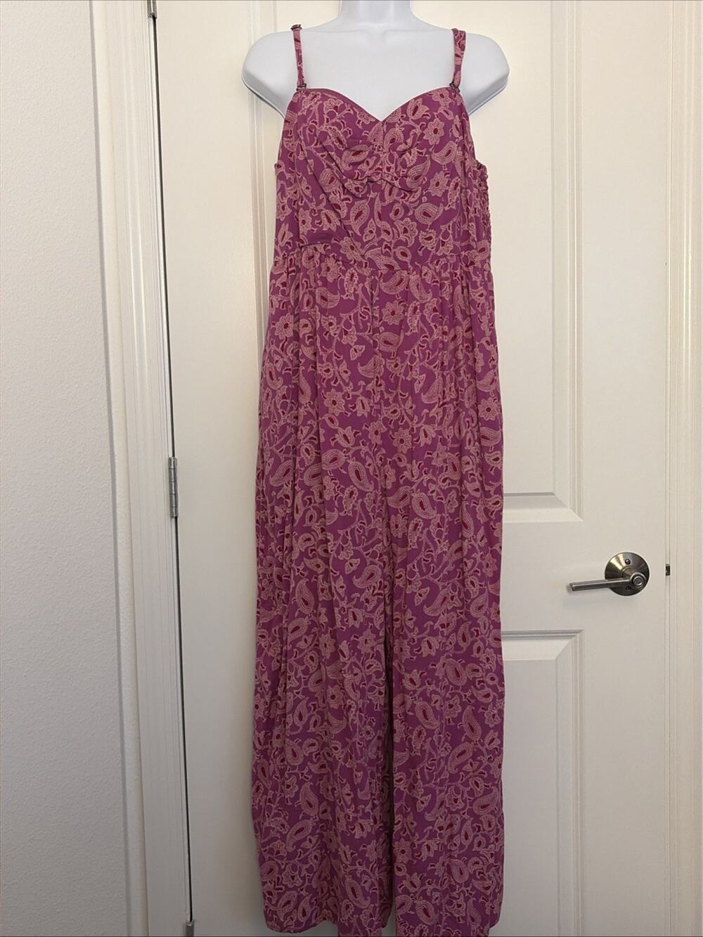 Knox Rise Magenta Floral Paisley Boho Wide Leg Jumpsuit Lg